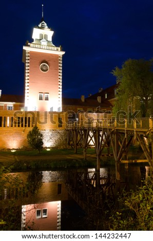 LIDZBARK WARMINSKI CASTLE, POLAND-MAY 23: Modern Krasicki hotel in medieval castle - night view in May 23, 2012 in Poland. Four stars hotel made in XV century castle can accommodate up to 250 guests,