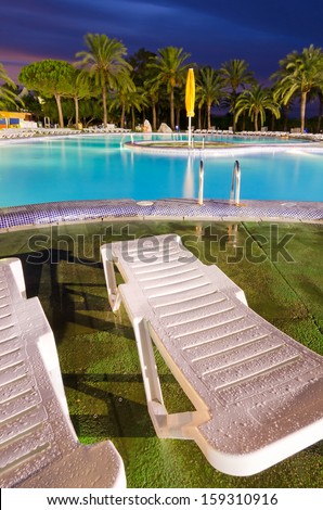 Tropical swimming pool area in vertical view