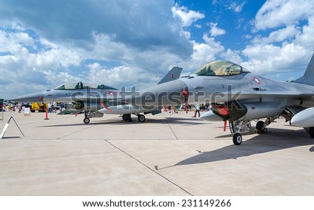 KALLINGE, SWEDEN - JUNE 01, 2014: Swedish Air Force air show 2014 at F 17 Wing. US Air Force F-16 on the ground.