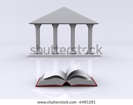 Conceptual ionic-style Greek architecture and a book - 3d render