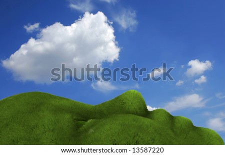Summer landscape where the land has a shape of human face with grass - rendered in 3d