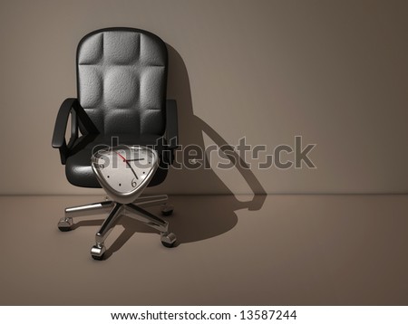 Conceptual - a clock flowing on a business chair - rendered in 3d