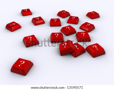 Disorderly red computer keyboards with question mark - 3d render