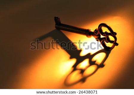 Close up of an old key in golden light