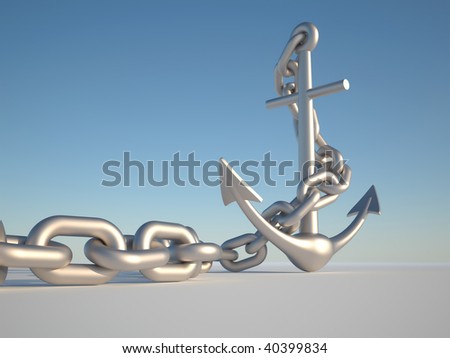Anchor and link on clear blue sky - 3d render