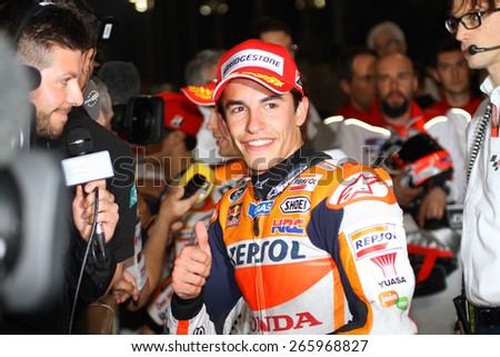 LOSAIL - QATAR, MARCH 28: Spanish Honda rider Marc Marquez at 2015 Commercial Bank MotoGP of Qatar at Losail circuit on March 28, 2015