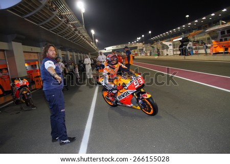 LOSAIL - QATAR, MARCH 29: Spanish Honda rider Marc Marquez on the grid at 2015 Commercial Bank MotoGP of Qatar at Losail circuit on March 29, 2015