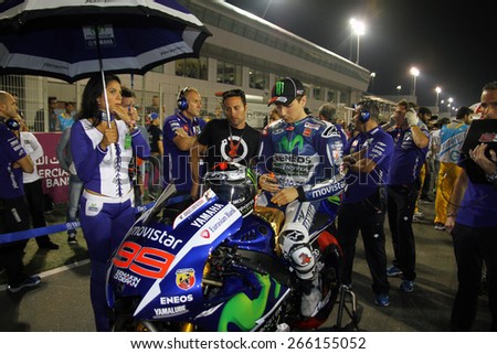 LOSAIL - QATAR, MARCH 29: Spanish Yamaha rider Jorge Lorenzo on the grid at 2015 Commercial Bank MotoGP of Qatar at Losail circuit on March 29, 2015