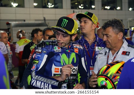 LOSAIL - QATAR, MARCH 29: Italian Yamaha rider Valentino Rossi on the grid at 2015 Commercial Bank MotoGP of Qatar at Losail circuit on March 29, 2015