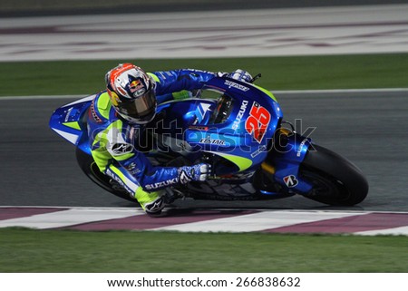 LOSAIL - QATAR, MARCH 27: Spanish Suzuki rider Maverick Vinales at 2015 Commercial Bank MotoGP of Qatar at Losail circuit on March 27, 2015