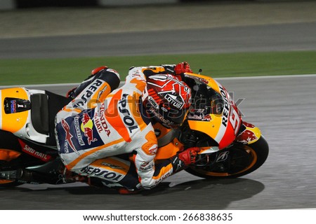 LOSAIL - QATAR, MARCH 27: Spanish Honda rider Marc Marquez at 2015 Commercial Bank MotoGP of Qatar at Losail circuit on March 27, 2015