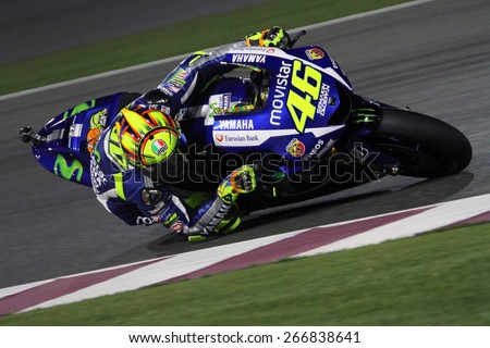 LOSAIL - QATAR, MARCH 27: Ialian rider Valentino Rossi wins the 2015 Commercial Bank MotoGP of Qatar at Losail circuit on March 27, 2015