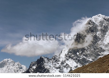 High mountains in cloud. Nepal. Everest. Mountains.