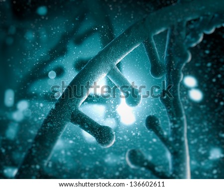 DNA molecule is located in front of a colored background. abstract collage