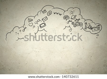 Business background image with drawn ideas and concepts. Collage