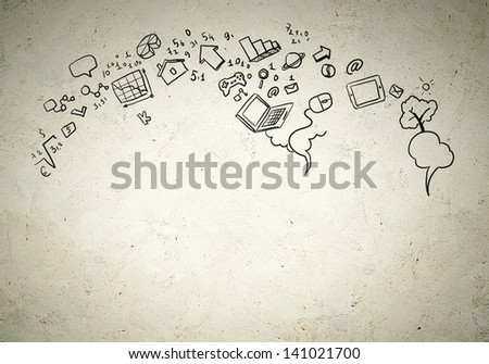 Business background image with drawn ideas and concepts. Collage