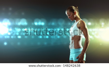 Image, Stock Photo Fit woman standing against sea during workout