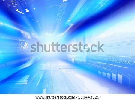 Digital blue background image with technology symbols