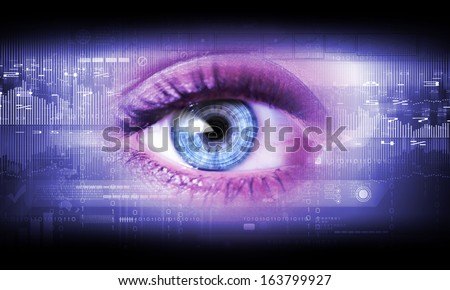 Digital image of woman\'s eye. Security concept
