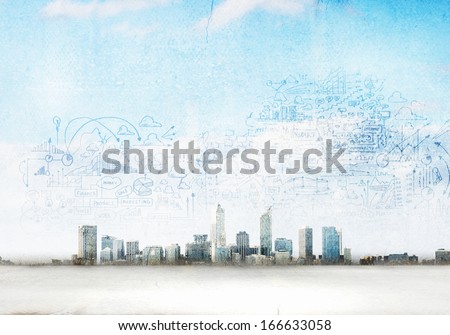 Background sketch image with buildings and urban scenes