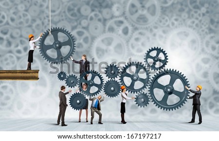 Conceptual image of businessteam working cohesively. Interaction and unity