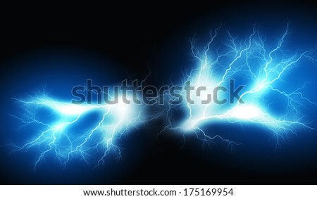 Conceptual image with flash of lightning against dark background
