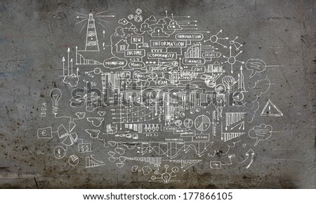 Business ideas and sketch on cement wall