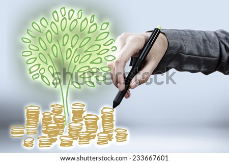 Close up of businessman hand drawing money tree