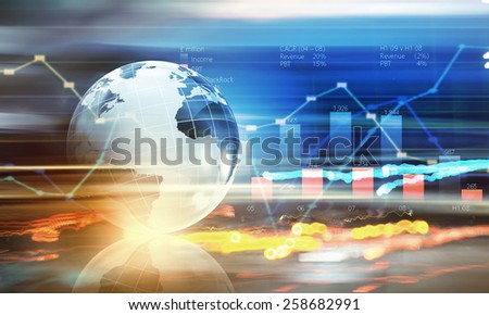 Background digital image with Earth planet and graphs