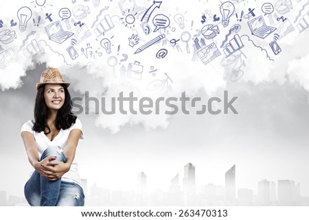 Young pretty lady in casual dreaming about future