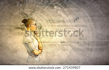 Portrait of young thoughtful woman in grunge style