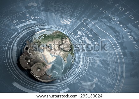 Conceptual image with Earth planet made of gears. Elements of this image are furnished by NASA