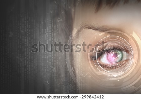 Close up of woman's eye scanned for access