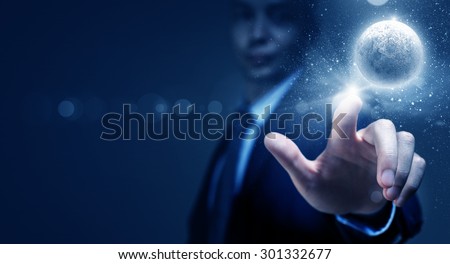 Close of man hands holding moon planet