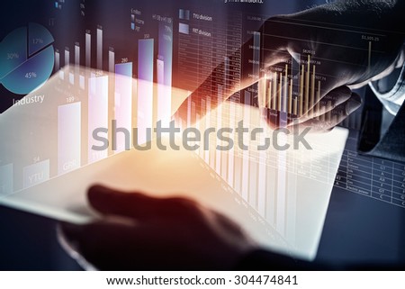 Close up of human hands using virtual panel