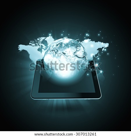Global connection concept with tablet pc and digital Earth planet