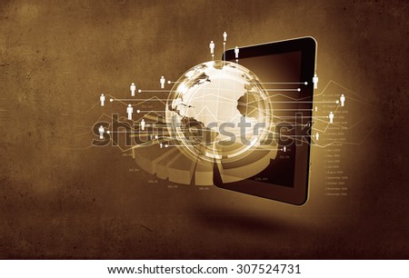 Global connection concept with tablet pc and digital Earth planet
