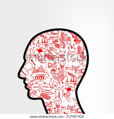 Silhouette of human head with plan sketch instead of brain