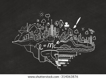 Background image with business sketches on dark backdrop