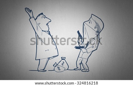 Caricature funny image of robbery concept on white background