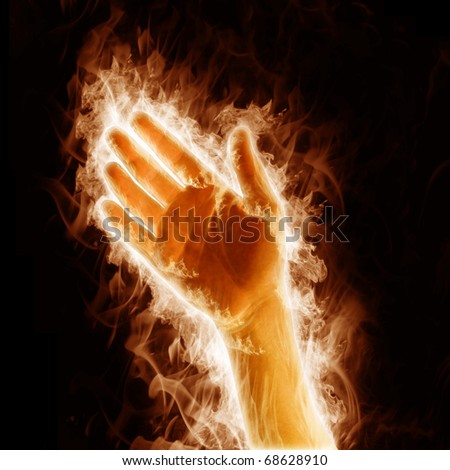 Human Hand Open Arms Fire On A Black Background Stock Photo 68628910 ...