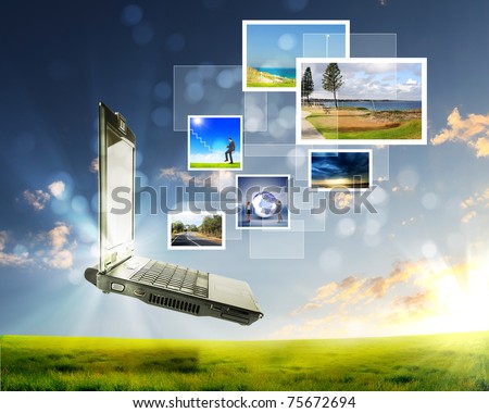 color collage of notebook against green nature background