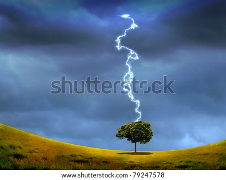 nature landscape with thunderstorm and lighting on the background