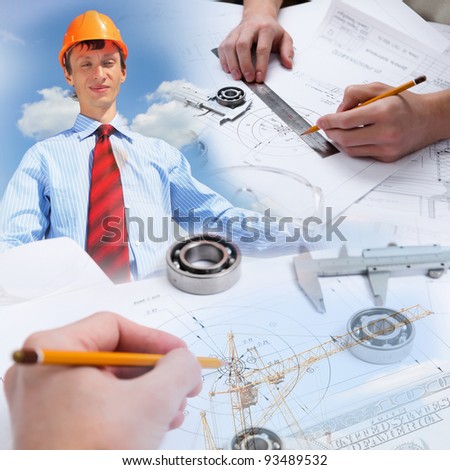 Collage with a business person and construction images