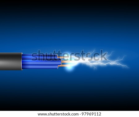 Electric cord with electricity sparkls as symbol of power