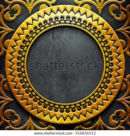 Gold metal  classic ornamental frame on black iron plate (vintage collection)