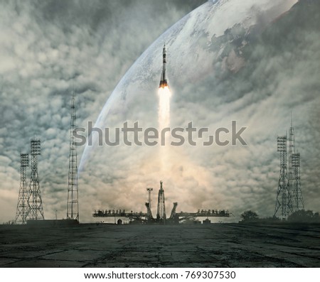 Image, Stock Photo launch pad Clouds Climate