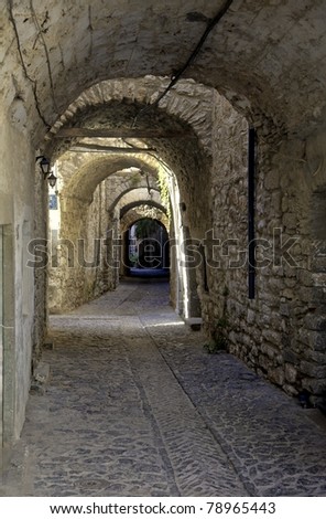 Hallway like passages of streets used for defense in the old cities in Chios, Greece