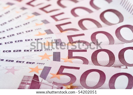 500 Euro bank notes fanned out, macro texture