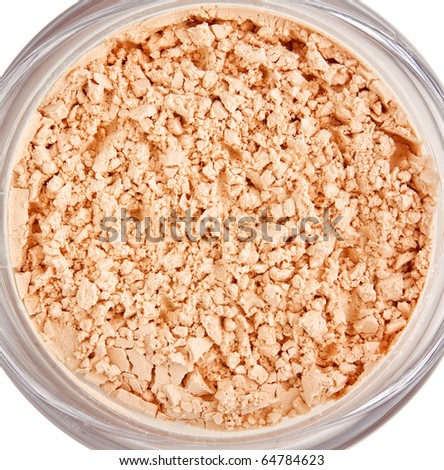 Beige makeup powder in plastic box isolated on white